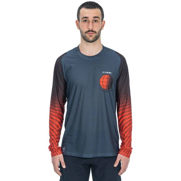 Cube Vertex Rundhals Langarm Trikot Herren Grau/rot – Bild 3